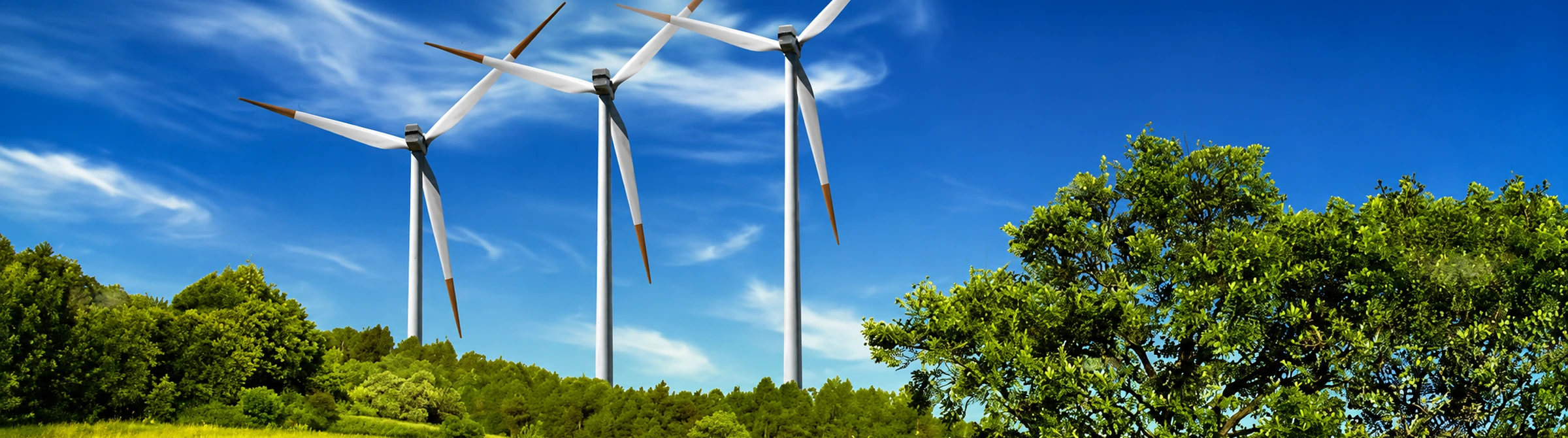 Wind turbines in a green field