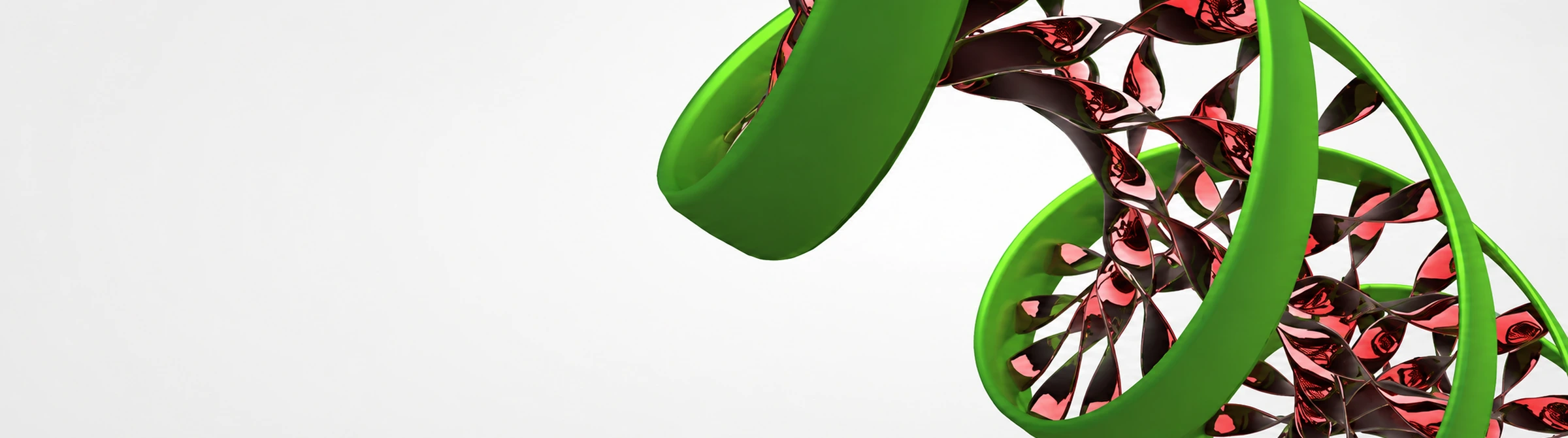 3D render of a green and red DNA double helix